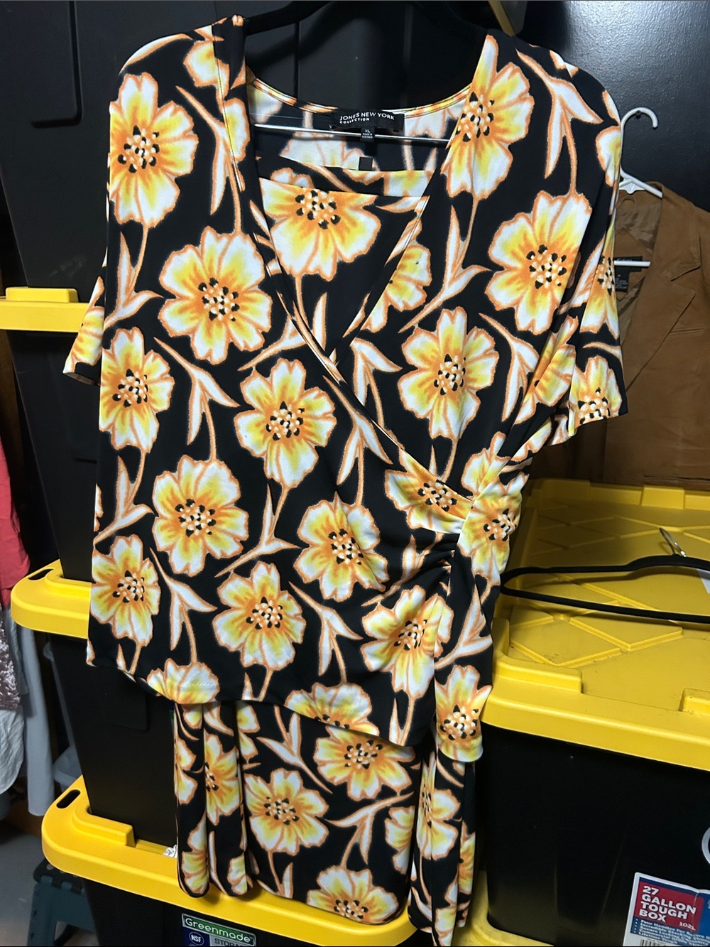 Jones New York Black Floral Skirt Set with Yellow Blossoms